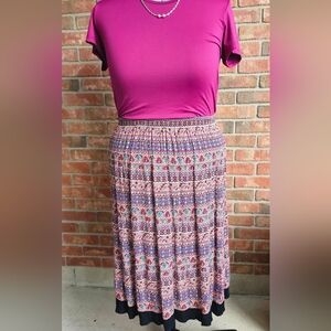 Pleated Pink and Blue Midi Skirt for Resort Wear